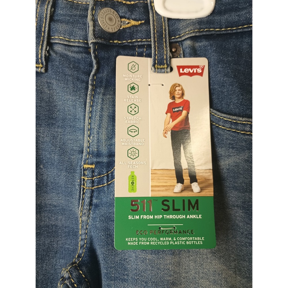 Levis 511 Slim Boys Jeans Size 8 Reg 24x25 Eco Performance Stretch Blue 91C751 - Picture 2 of 8